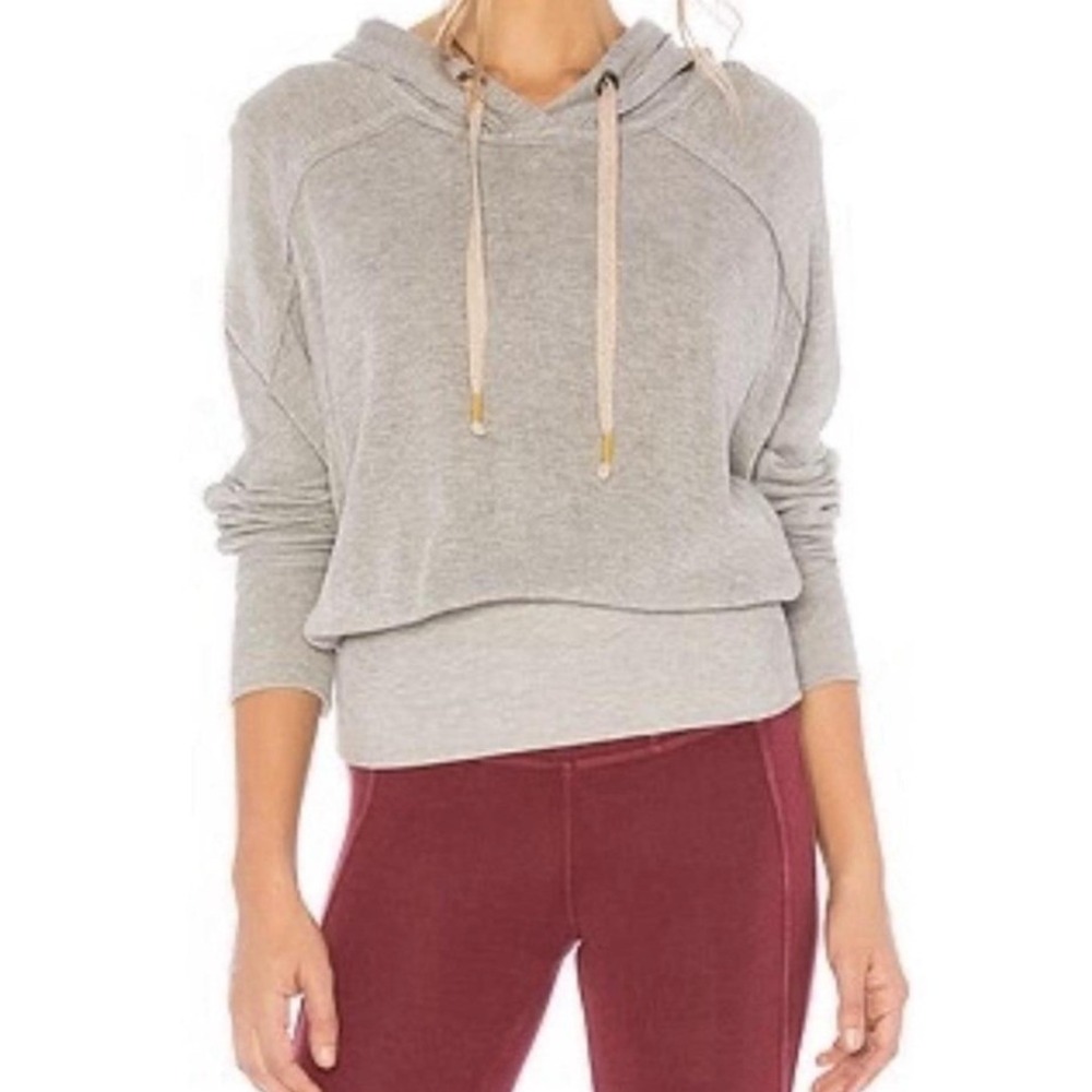 Free People Movement Ready Go Hoodie Medium Grey Layered Hem Activewear Casual